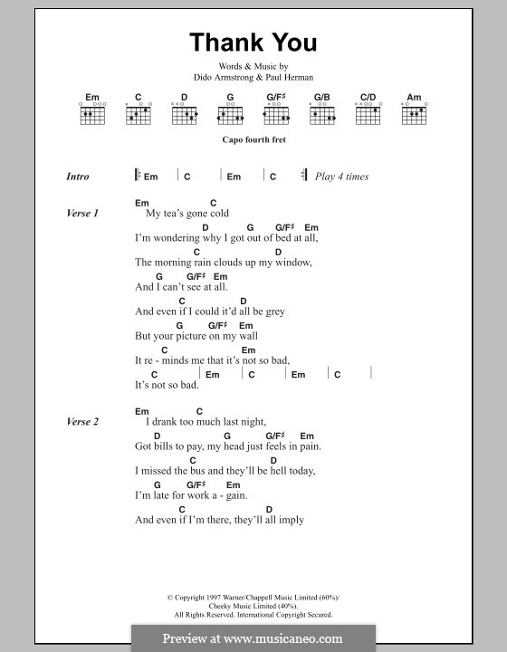 Thank You (Dido): Lyrics and chords by Dido Armstrong, Paul Herman