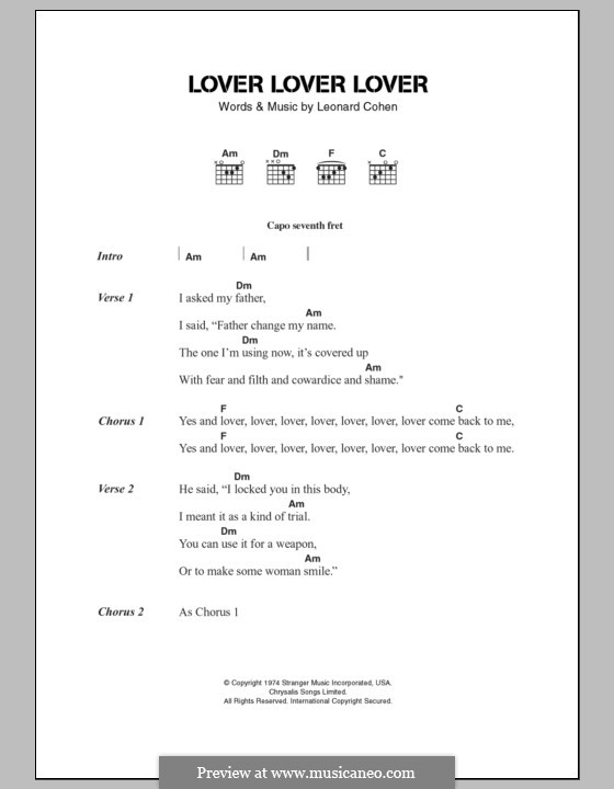 Lover Lover Lover: Lyrics and chords by Leonard Cohen