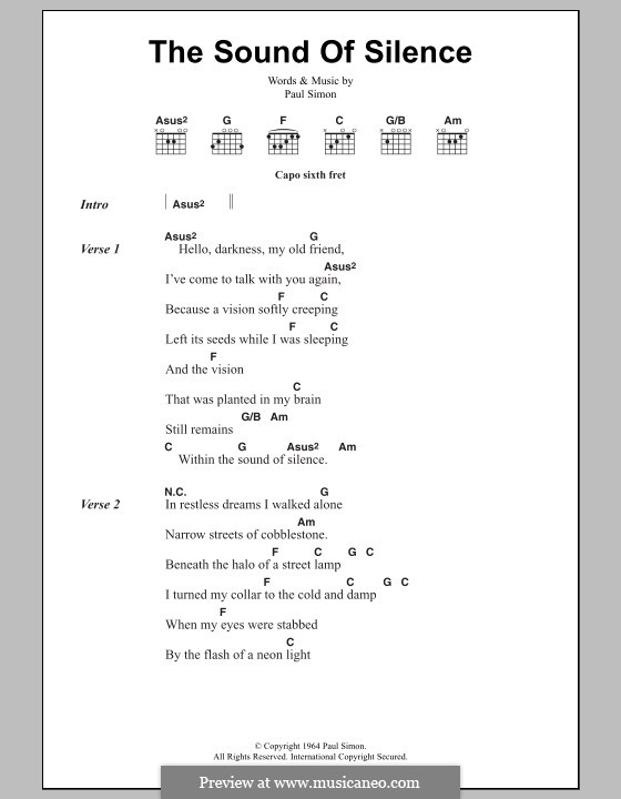 The Sound of Silence (Simon & Garfunkel): Lyrics and chords by Paul Simon