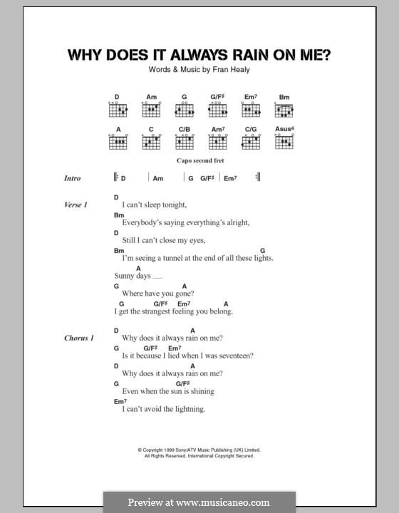Why Does It Always Rain on Me? (Travis): Lyrics and chords by Fran Healy