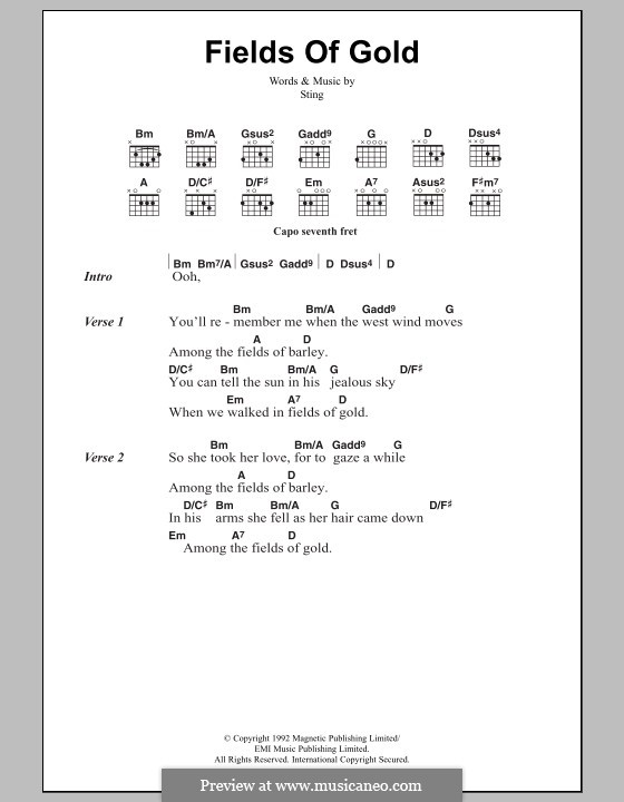 Fields of Gold: Lyrics and chords by Sting