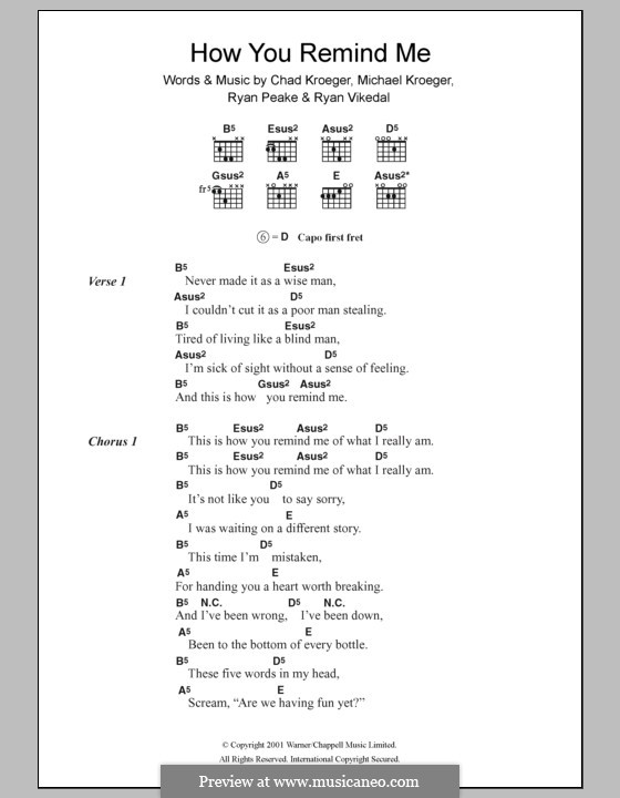 How You Remind Me (Nickelback): Lyrics and chords by Chad Kroeger, Michael ...