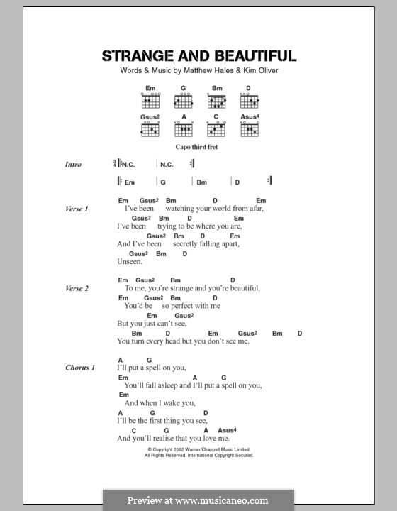 Strange and Beautiful (Aqualung): Lyrics and chords by Kim Oliver, Matthew Hales