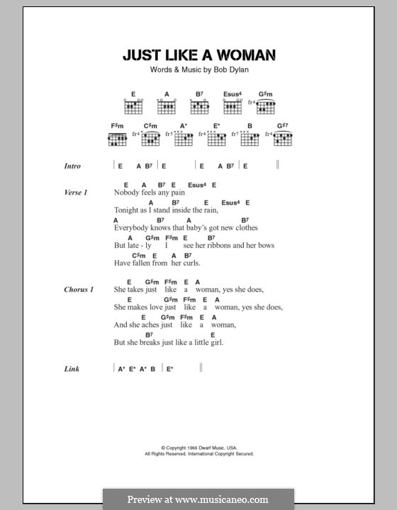 Just Like a Woman: Lyrics and chords by Bob Dylan