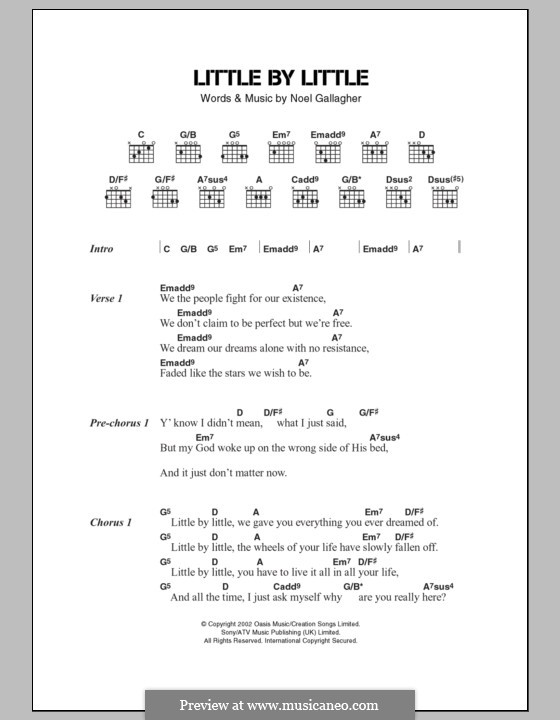 Little By Little (Oasis): Lyrics and chords by Noel Gallagher