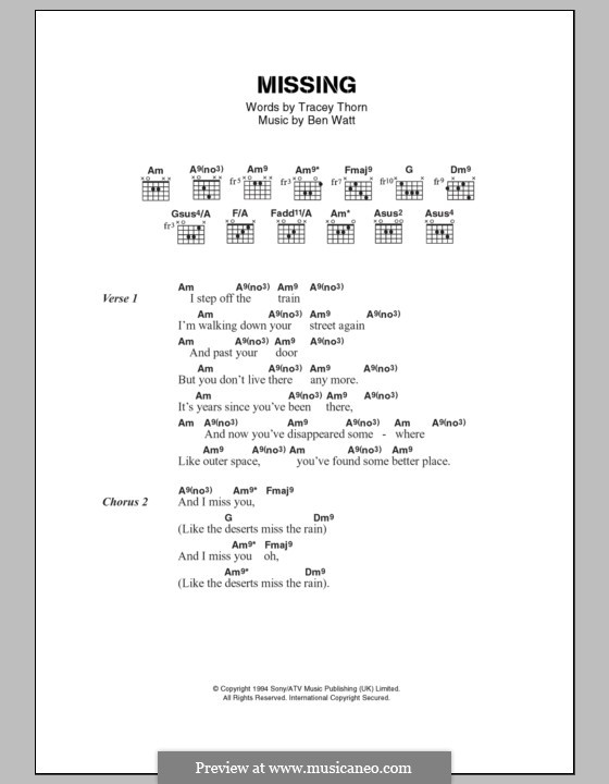Missing (Everything But the Girl): Lyrics and chords by Benjamin Watt