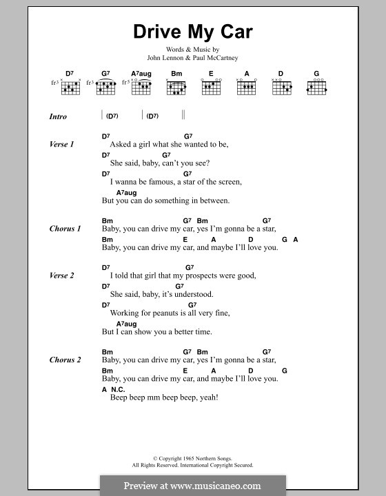 Drive My Car (The Beatles): Lyrics and chords by John Lennon, Paul McCartney