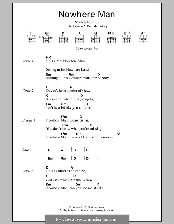 Nowhere Man (The Beatles): Lyrics and chords by John Lennon, Paul McCartney