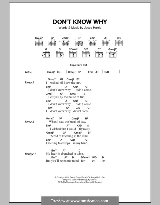 Vocal version: Lyrics and chords by Jesse Harris