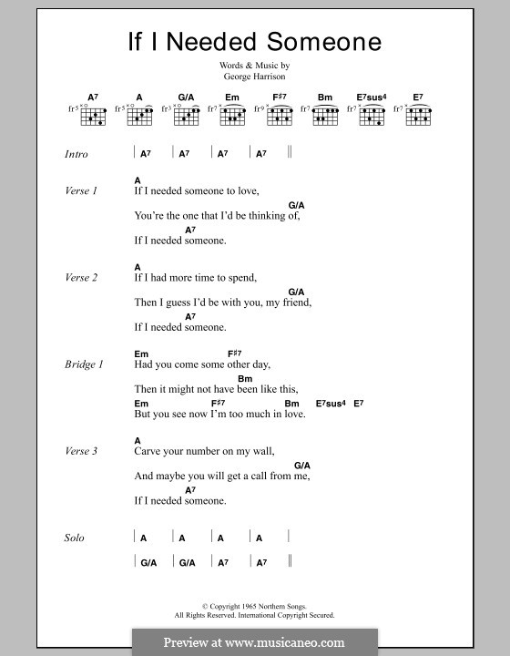 If I Needed Someone (The Beatles): Lyrics and chords by George Harrison