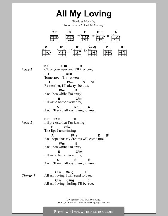 All My Loving (The Beatles): Lyrics and chords by John Lennon, Paul McCartney