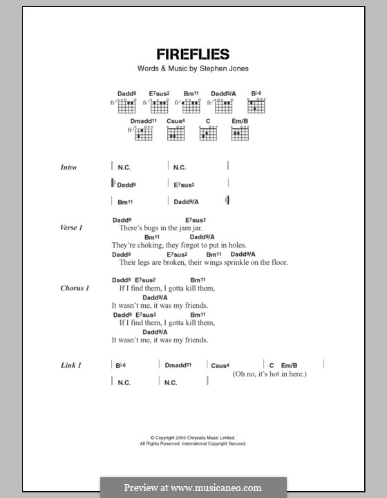 Fireflies (Babybird): Lyrics and chords by Stephen Jones