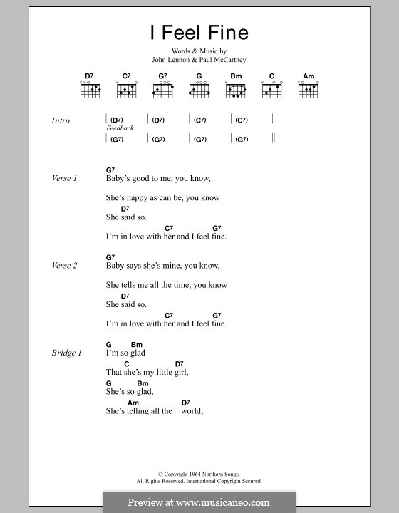 I Feel Fine (The Beatles): Lyrics and chords by John Lennon, Paul McCartney