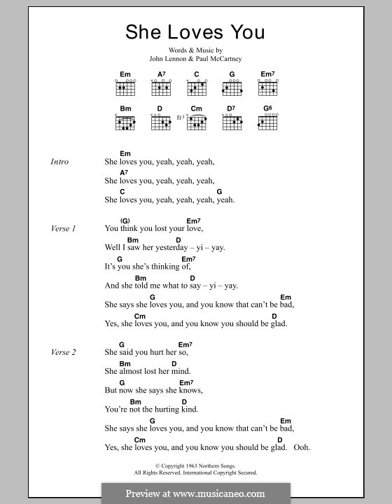 She Loves You (The Beatles): Lyrics and chords by John Lennon, Paul McCartney