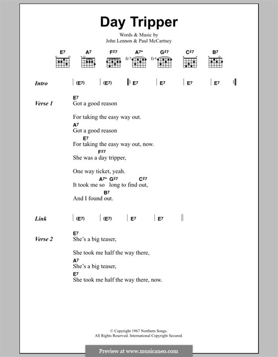 Vocal version: Lyrics and chords by John Lennon, Paul McCartney