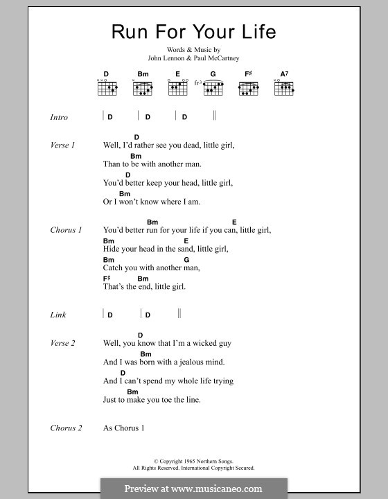 Run for Your Life (The Beatles): Lyrics and chords by John Lennon, Paul McCartney