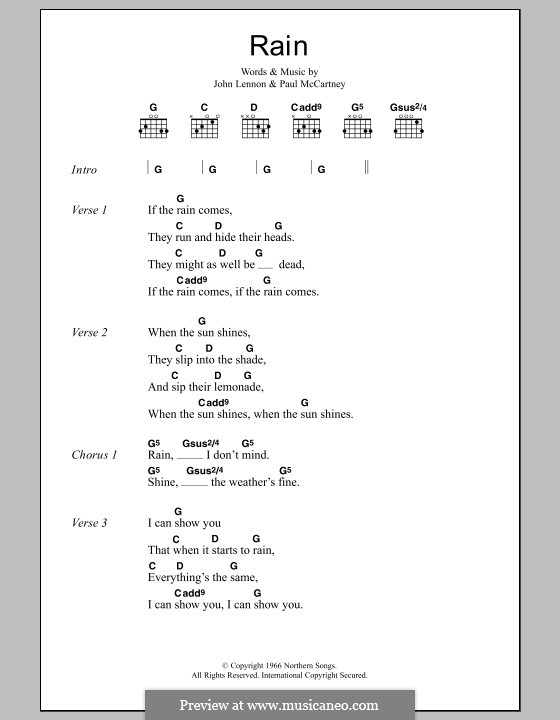 Rain (The Beatles) by J. Lennon, P. McCartney - sheet music on MusicaNeo