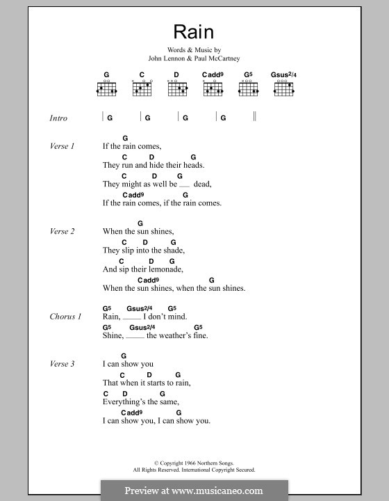 Rain (The Beatles): Lyrics and chords by John Lennon, Paul McCartney