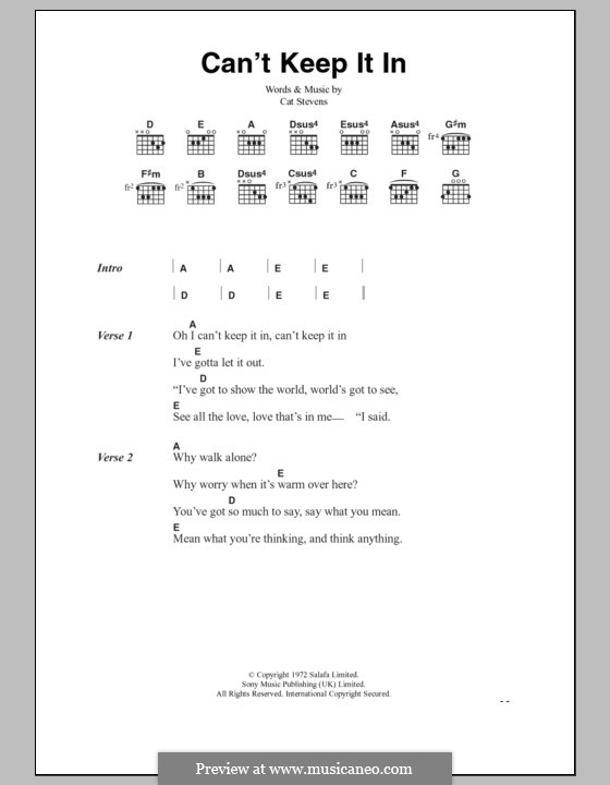 Can't Keep It in: Lyrics and chords by Cat Stevens