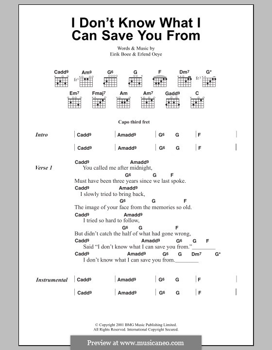 I Don't Know What I Can Save You from (Kings of Convenience): Lyrics and chords by Eirik Glambek Bøe, Erlend Oeye