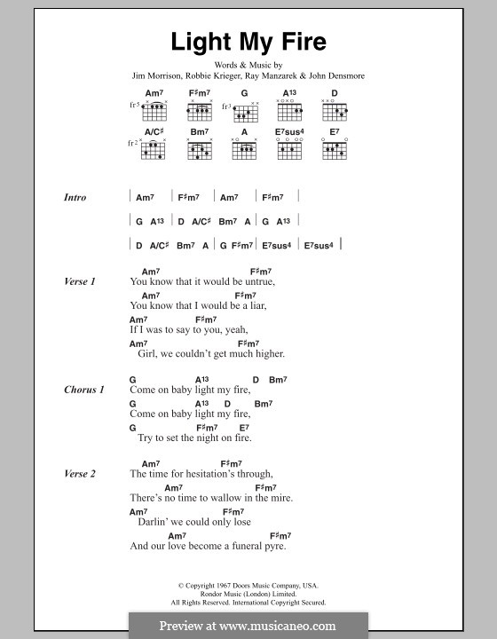 Light My Fire (Jose Feliciano): Lyrics and chords by Jim Morrison, John Densmore, Ray Manzarek, Robert Krieger