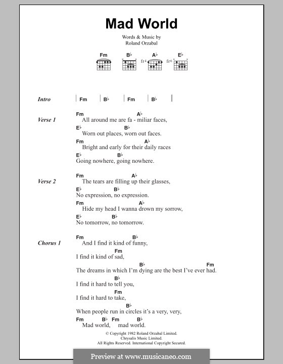 chords mad world gary jules chords mad world gary jules