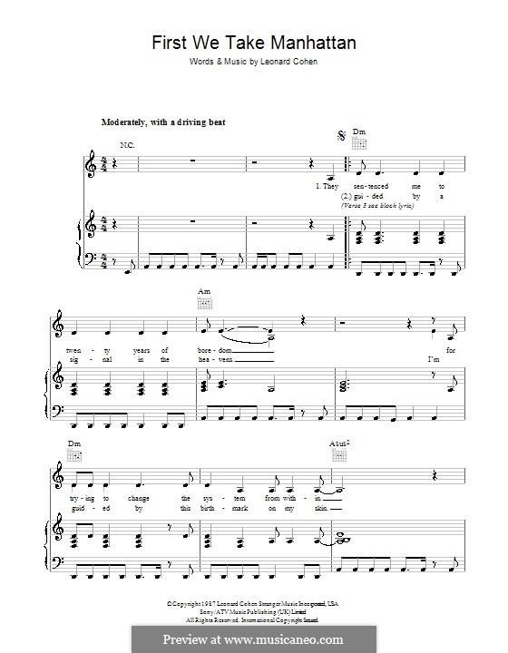 first we take manhattan by l cohen sheet music on musicaneo manhattan sheet music