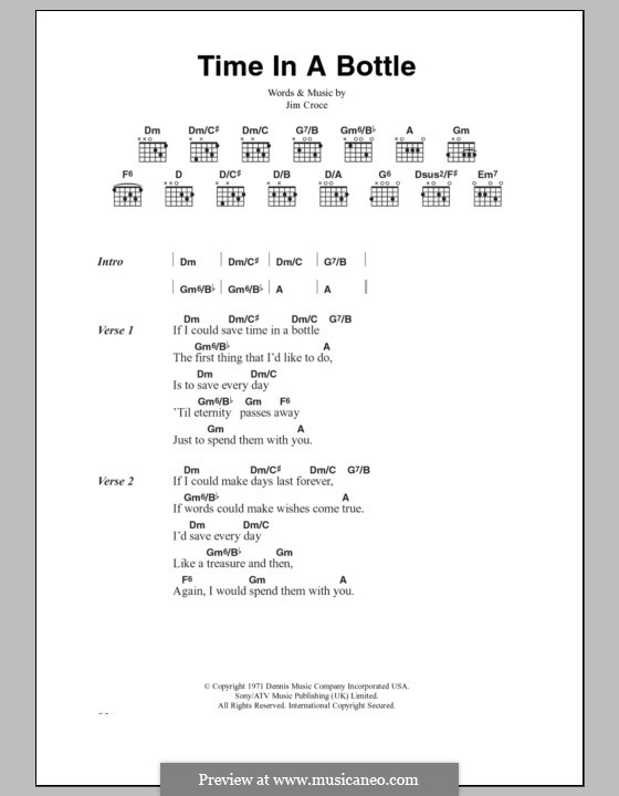 Time in a Bottle: Lyrics and chords by Jim Croce