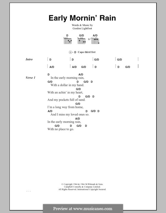 Early Morning Rain (Eva Cassidy): Lyrics and chords by Gordon Lightfoot