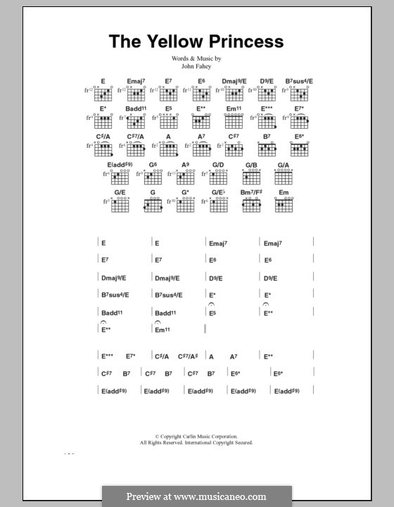 The Yellow Princess: Lyrics and chords by John Fahey
