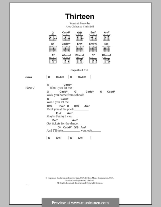 Thirteen (Big Star): Lyrics and chords by Alex Chilton, Chris Bell