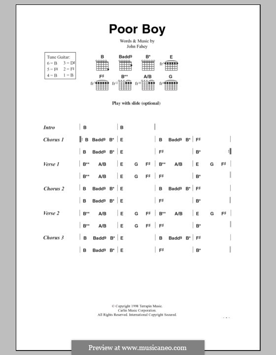 Poor Boy: Lyrics and chords by John Fahey