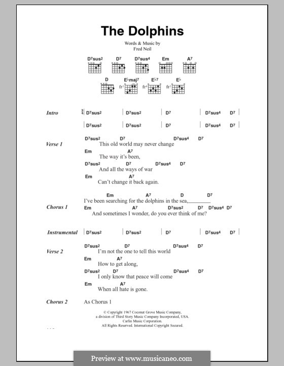 The Dolphins: Lyrics and chords by Fred Neil