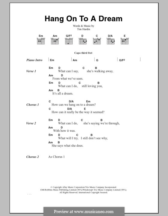 Hang on to a Dream: Lyrics and chords by Tim Hardin