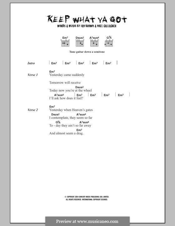 Keep What Ya Got (Ian Brown): Lyrics and chords by Noel Gallagher