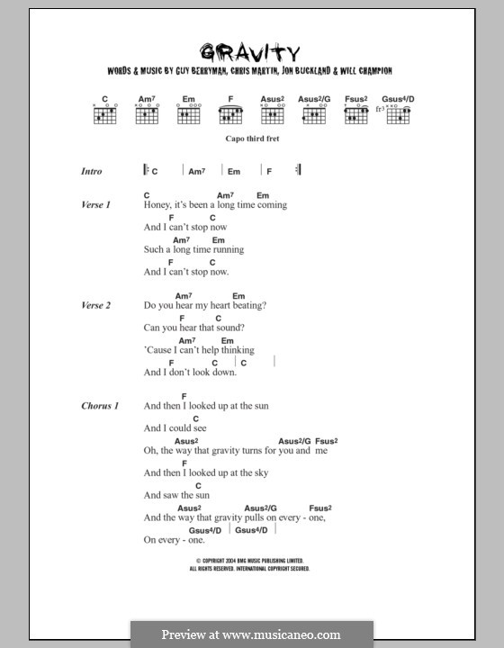 Gravity (Embrace): Lyrics and chords by Chris Martin, Guy Berryman, Jonny Buckland, Will Champion