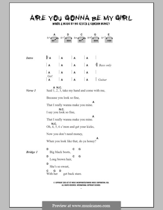 Are You Gonna Be My Girl (Jet): Lyrics and chords by Cameron Muncey, Nic Cester