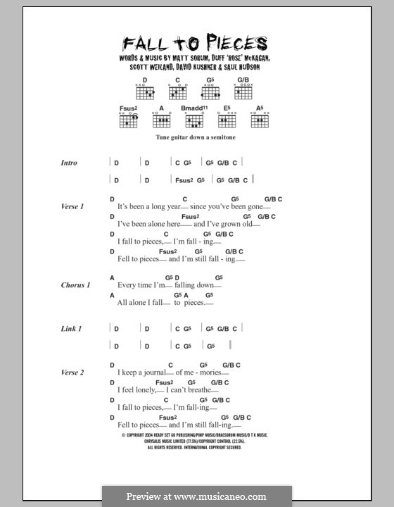 Fall to Pieces (Velvet Revolver): Lyrics and chords by Slash, David Kushner, Duff McKagan, Matt Sorum, Scott Weiland