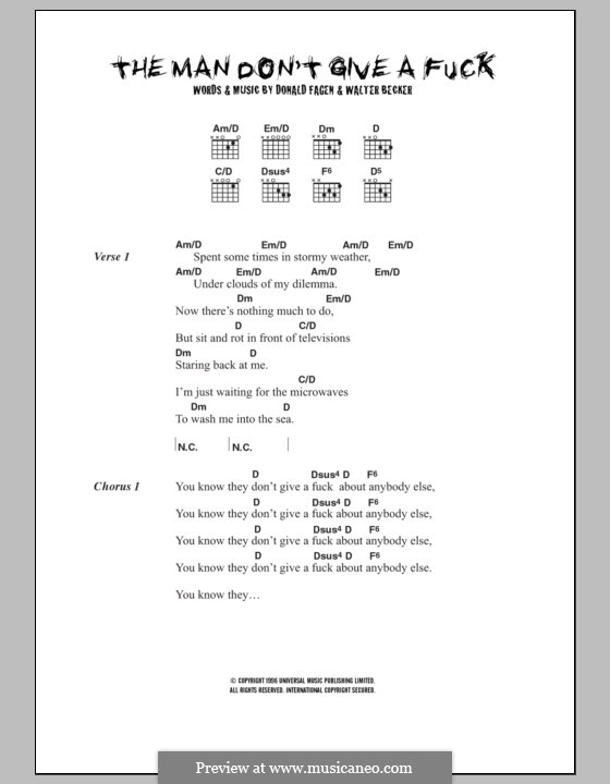 The Man Don't Give a Fuck (Super Furry Animals): Lyrics and chords by Donald Fagen, Walter Becker