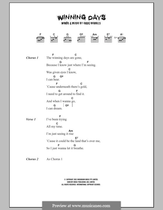 Winning Days (The Vines): Lyrics and chords by Craig Nicholls