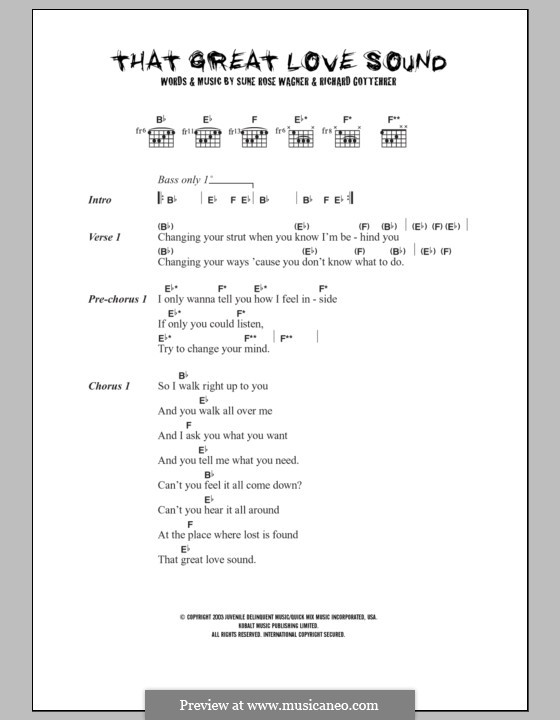 That Great Love Sound (The Raveonettes): Lyrics and chords by Richard Gottehrer, Sune Rose Wagner