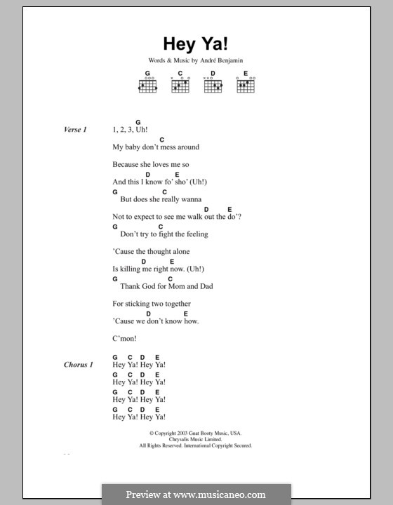 Hey Ya! (OutKast): Lyrics and chords by André Benjamin