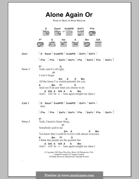 Alone Again or (Love): Lyrics and chords by Brian MacLean