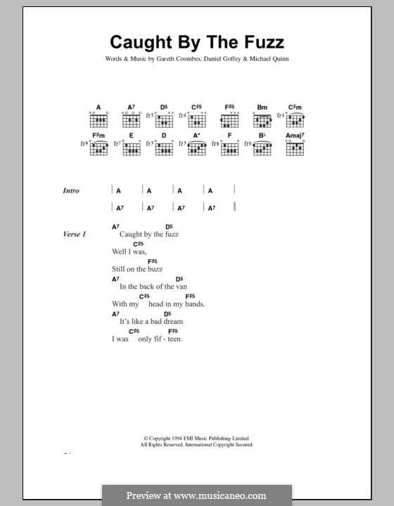 Caught By the Fuzz (Supergrass): Lyrics and chords by Daniel Goffey, Gareth Coombes, Michael Quinn