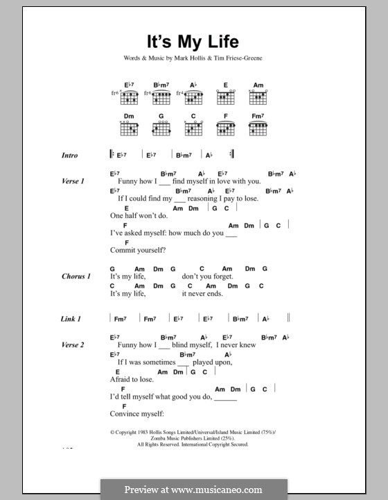 It's My Life (Talk Talk): Lyrics and chords by Mark Hollis, Timothy Friese-Greene