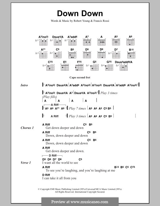 Down Down (Status Quo): Lyrics and chords by Robert Young, Francis Rossi