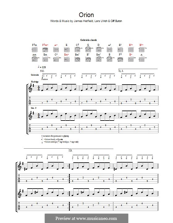 Orion (Metallica): For guitar with tab by Cliff Burton, James Hetfield, Lars Ulrich