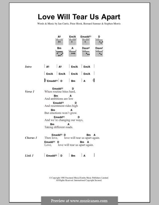 Love Will Tear Us Apart (Joy Division): Lyrics and chords by Bernard Sumner, Ian Curtis, Peter Hook, Stephen Morris