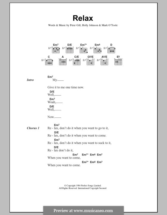 Relax (Frankie Goes To Hollywood): Lyrics and chords by Holly Johnson, Mark O'Toole, Peter Gill