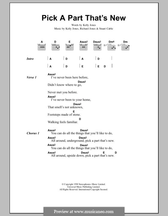 Pick a Part That's New (Stereophonics): Lyrics and chords by Kelly Jones, Richard Jones, Stuart Cable